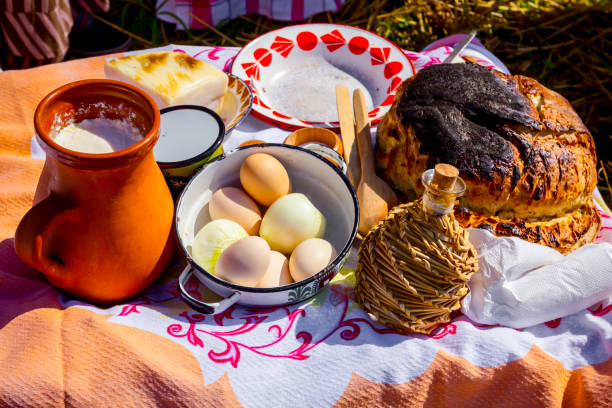 Retro breakfast like in old times, outdoor.