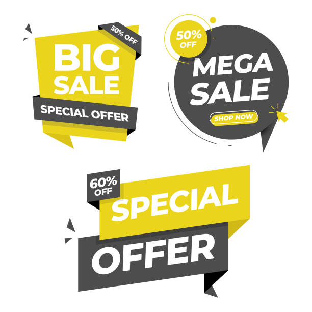 ilustrações, clipart, desenhos animados e ícones de conjunto de ícones de tag e banner de venda. oferta especial, grande venda, desconto, mega venda e banner de compras online template vector design em fundo branco. - award badge label computer icon