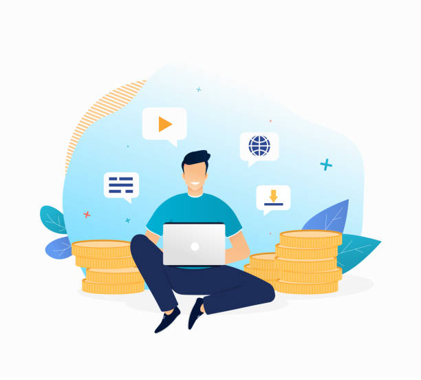 SMM manager working with his laptop SMM or Social Media Marketing manager sitting with his laptop and working on a strategy of magnetising the audience to his projects on various social networks. Flat image isolated on white background old remote control stock illustrations