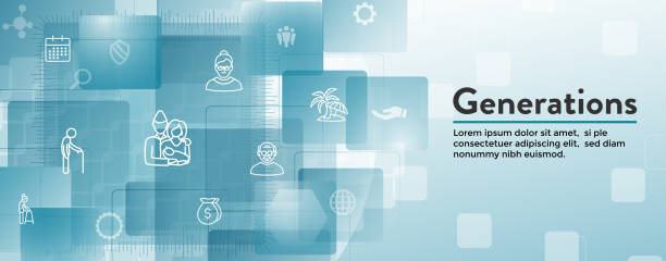 Generations and Aging Web Header Banner and Icon Set Generations Aging Web Header Banner and Icon Set gen-x-icon stock illustrations