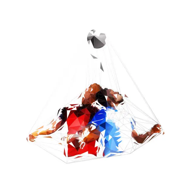 Vector illustration of Soccer players header, low polygonal footballers, isolated vector illustration