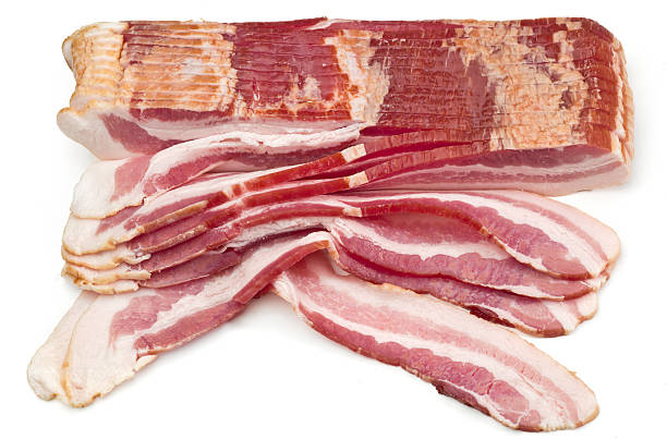 Raw Smoked Bacon Slices  uncooked bacon stock pictures, royalty-free photos & images