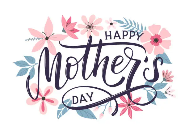 Vector illustration of Happy mothers day greeting card with modern doodle flowers background.