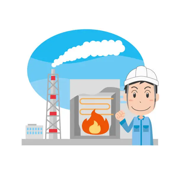 Vector illustration of Man working at thermal power plant