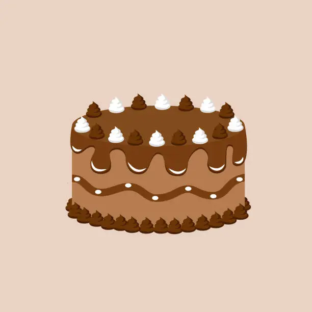 Vector illustration of Chocolate cake with chocolate glaze. Vector illustration