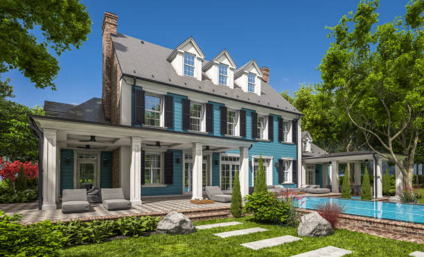 istock 3d rendering of modern classic house in colonial style 1211976976