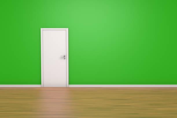 istock 3D Rendering Room Concept Closed Door on Green Wall Indoor 1211980260