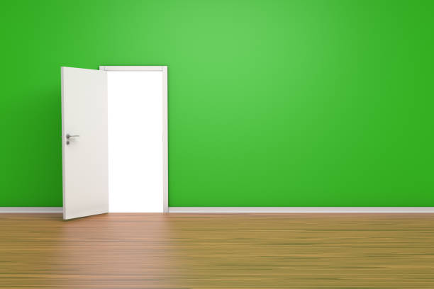 istock 3D Rendering Room Concept Door on Green Wall Indoor 1211980938