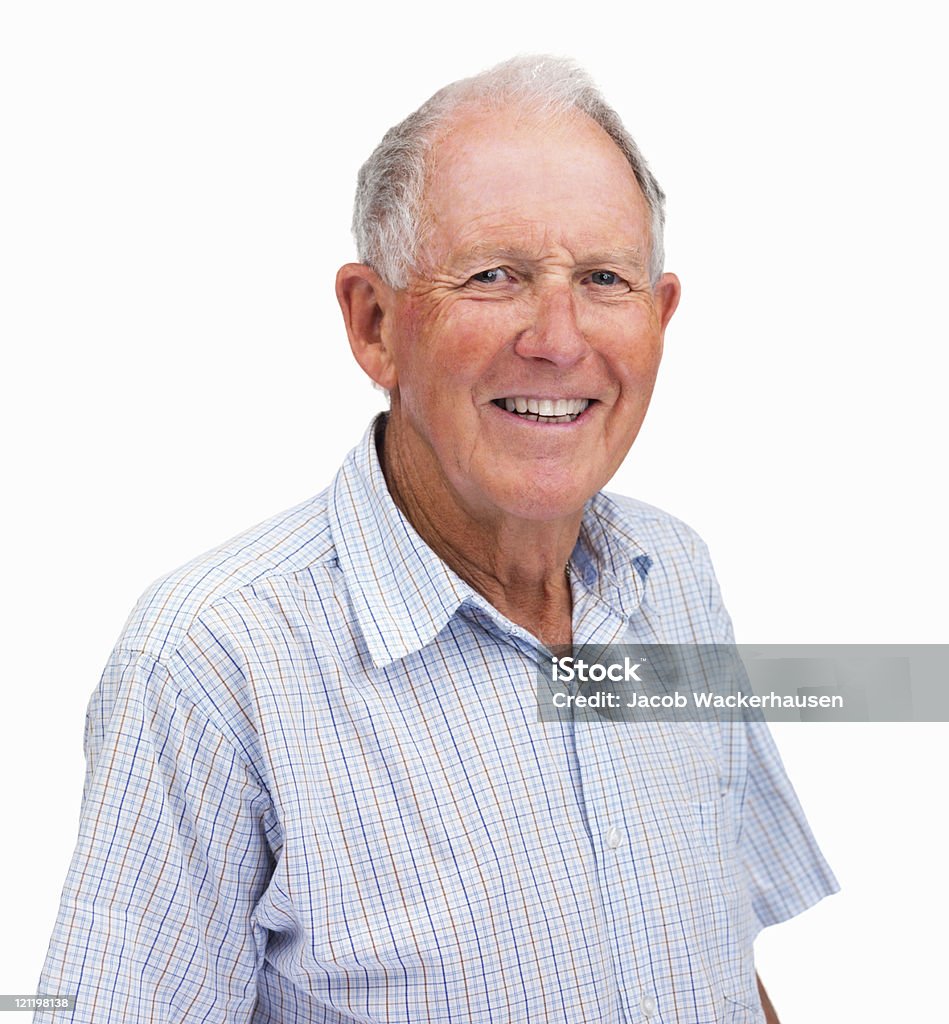 Portrait d'un homme senior heureux isolé contre blanc - Photo de 60-64 ans libre de droits