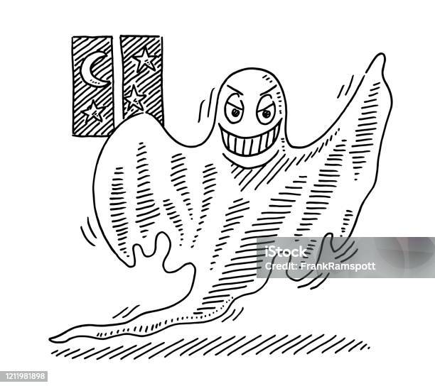  Ilustración de Dibujo De Dibujos Animados Ghost En Medianoche y más Vectores Libres de Derechos de Blanco