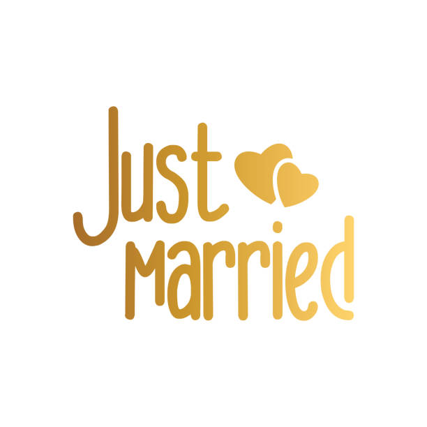 ilustrações de stock, clip art, desenhos animados e ícones de just married - wedding lettering design. vector illustration. stock illustration - i love you frase em inglês