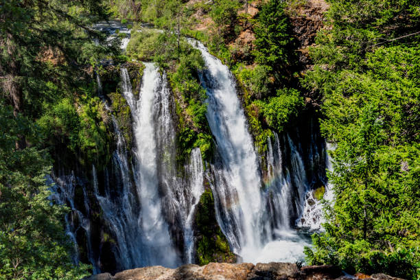 Mcarthur-Burney Falls high angle view High angle view of f Macarthur-Burney falls on a spring day burney falls stock pictures, royalty-free photos & images