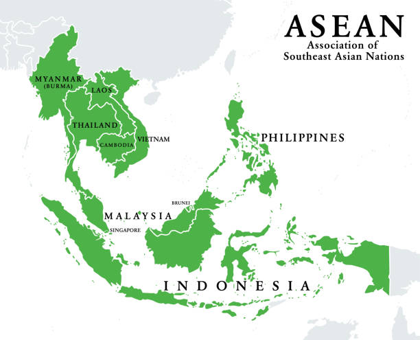 ilustraciones, imágenes clip art, dibujos animados e iconos de stock de asean, asociación de naciones del sudeste asiático, estados miembros, infografía - southeastern region