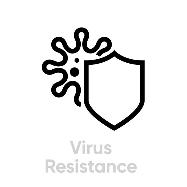 ilustrações de stock, clip art, desenhos animados e ícones de virus resistance with shield vector editable icon - anti bacteria