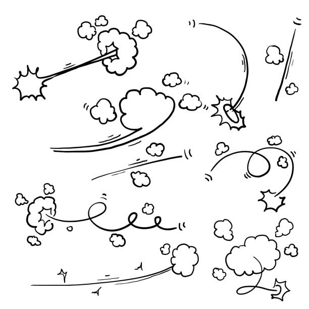 handgezeichnete rauchspur und bewegungsspur-illustration mit doodle-stil-vektor isoliert - clear sky flash stock-grafiken, -clipart, -cartoons und -symbole