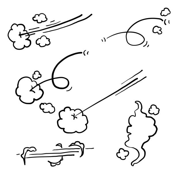 ilustrações de stock, clip art, desenhos animados e ícones de hand drawn smoke trail and motion trace illustration with doodle style vector isolated - clear sky flash