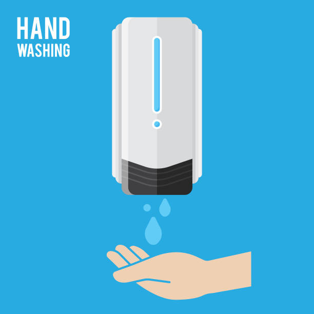 ilustrações, clipart, desenhos animados e ícones de pump hand wash. desinfetante para as mãos. esfregou a mão à base de álcool. álcool. distribuidor de sabão montado na parede. recipiente de lavagem manual pendurado na parede. proteção contra germes como o coronavirus (covid-19) design de ícones - liquid soap