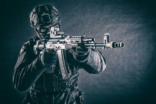 istock Counter terrorism forces soldier aiming with rifle 1212004504