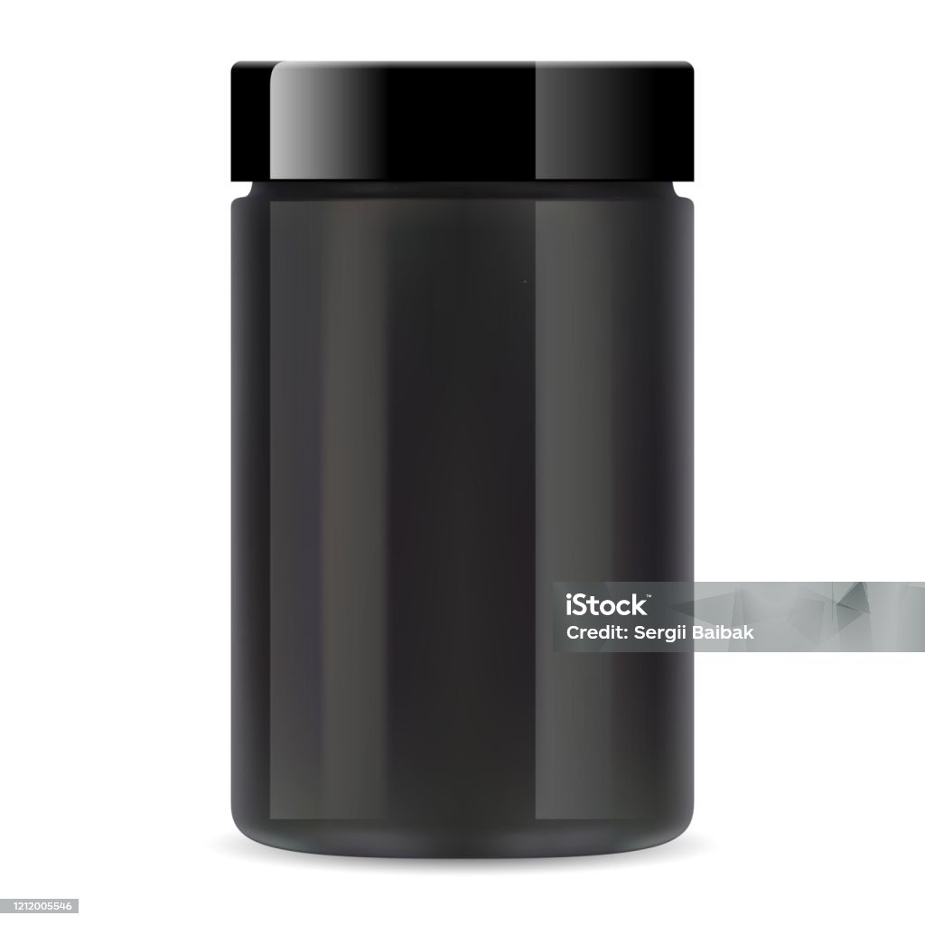 Black Plastic Jar Protein Supplement Container Stock Illustration -  Download Image Now - Anaerobic Exercise, Backgrounds, Body Building - iStock