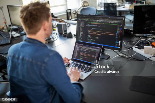 Computer Programmer Working On New Software Program Stock Photo - Download Image Now