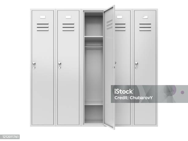 Metal Gym Lockers With One Open Door Stock Photo - Download Image Now - Locker, School Building, Cut Out