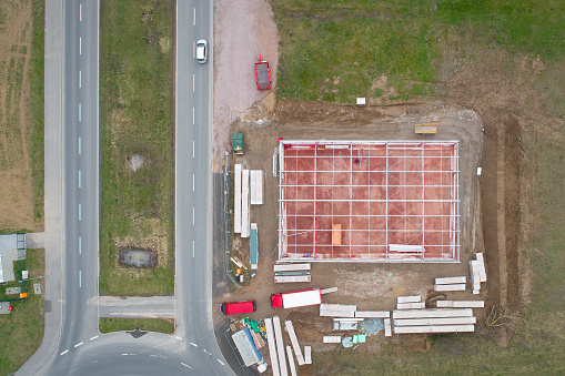 Construction site of warehouse - aerial view