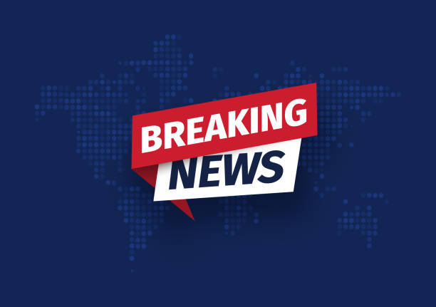 Breaking news Isolated vector icon. Sign of main news on dark world map background Breaking news Isolated vector icon. Sign of main news on dark world map background. news event illustrations stock illustrations