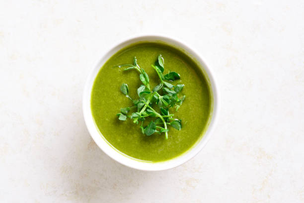 istock Healthy broccoli green pea cream soup 1212012806