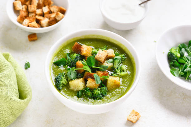 istock Healthy broccoli green pea cream soup 1212012824