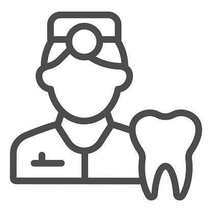 Dentist line icon. Tooth picture and doctor symbol, outline style pictogram on white background. Dentistry sign for mobile concept and web design. Vector graphics