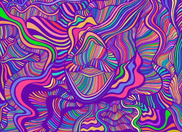 забавные яркие абстрактные линии художественного узора, радужный многоцветный цвет. декоративная психоделическая стильная карта. - pop art rainbow backgrounds abstract stock illustrations