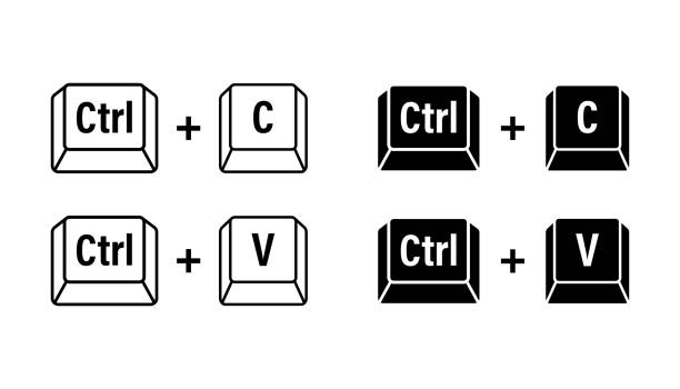 illustrazioni stock, clip art, cartoni animati e icone di tendenza di pulsanti della tastiera del computer ctrl c e ctrl v. interfaccia desktop. icona web. illustrazione vettoriale di repertorio. - command key