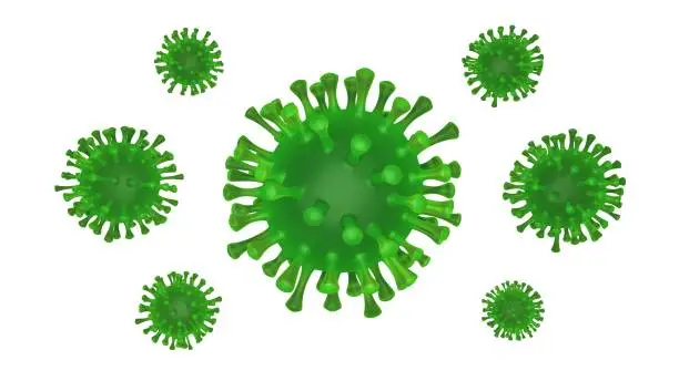 Coronavirus isolated on white. 3D-rendering. Illustration under the microscope.