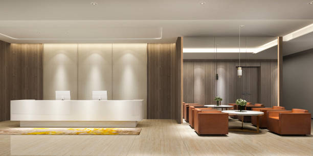 istock 3d rendering modern luxury hotel and office reception and lounge 1212022601