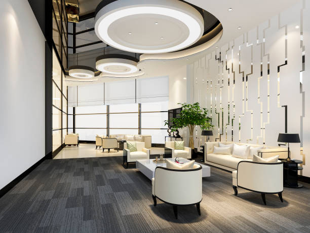 istock 3d rendering luxury hotel and office reception hall and lounge restaurant 1212022609