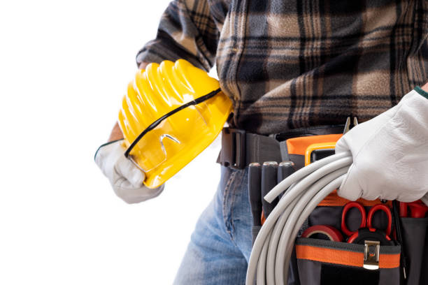 istock Electrician with tool belt on a white background. Electricity. 1212029279
