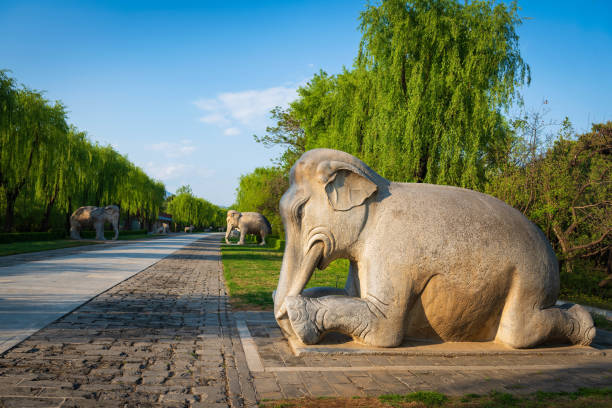 Ming Tombs Statue, Elephant, Chinese Royal White Marble