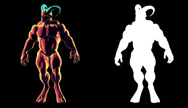 Muscleses demon, imp, devil with horns in cartoon style 3d render