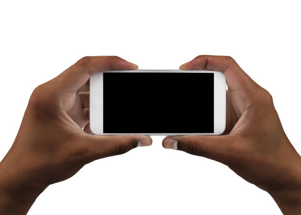 Hand holding a modern smart phone with white background
