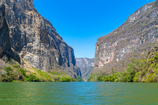 The cliffs of the Sumidero Canyon along the Grijalva river near San Cristobal de las Casas, Chiapas, Mexico.