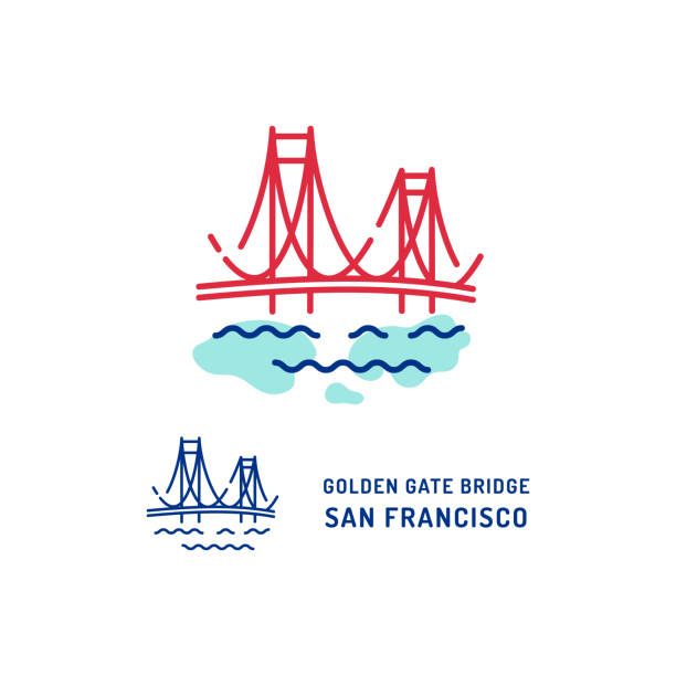 ilustrações, clipart, desenhos animados e ícones de ícone da ponte golden gate. san francisco bridge fina linha de ícones coloridos de arte. ícone de viagem. ilustração fixa vetorial - golden gate bridge bridge san francisco county vector