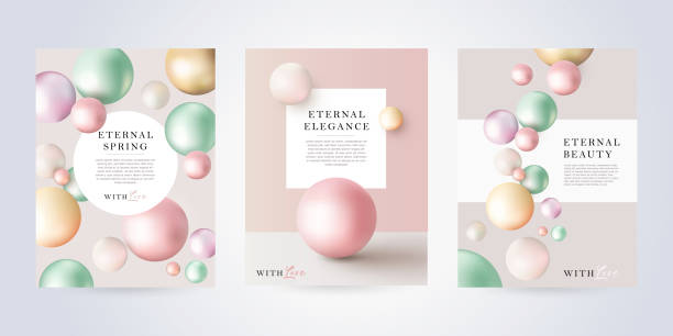 Beauty, skin care, cosmetics poster or cover set in modern minimalist style with pearl spheres of pastel shades. Concept for the beauty industry. Beauty, skin care, cosmetics poster or cover set in modern minimalist style with pearl spheres of pastel shades. Concept for the beauty industry. Trendy design for sale, advertisement, fashion ads skin care background stock illustrations