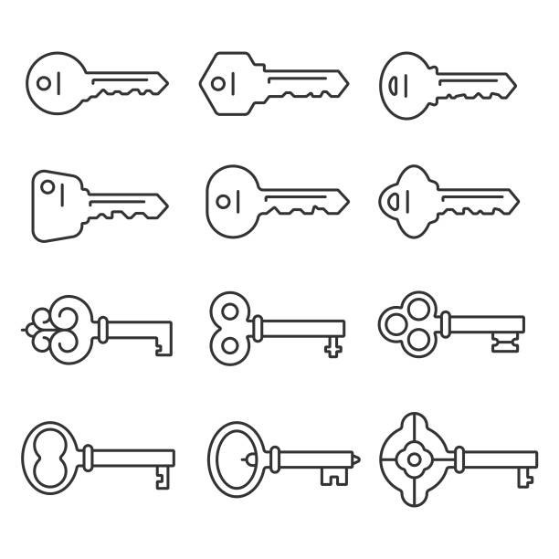 Keys Outline Icon Set Vector Design on White Background. Scalable to any size. Vector Illustration EPS 10 File. old key stock illustrations
