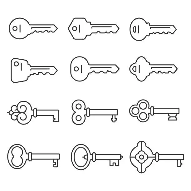 Vector illustration of Keys Outline Icon Set Vector Design on White Background.