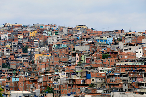 Shacks in slum, favela in portuguese, neighborhood in Sao Paulo, Brazil.