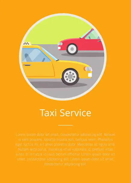Vector illustration of Taxi Service Sign and Text Isolated on Yellow