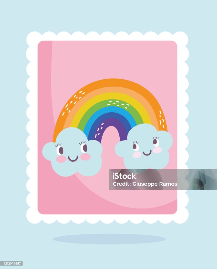 Cute Stamps Rainbow And Clouds Decoration Cartoon Design Stock Illustration  - Download Image Now - iStock