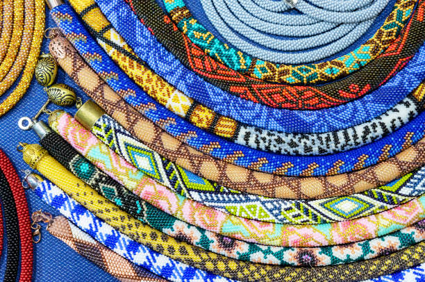 istock Ethnic beads with various ornaments are made using the technique of weaving with beads. 1212048461