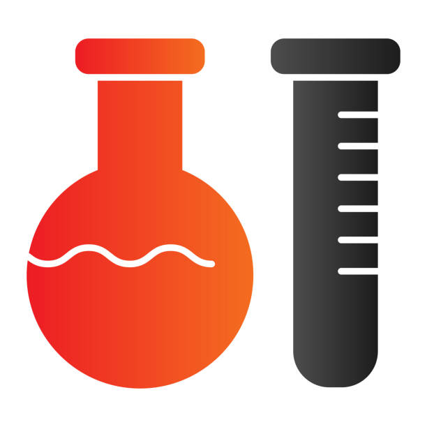 illustrations, cliparts, dessins animés et icônes de icône chimique de ligne de flacons de laboratoire. tubes à essai en verre de laboratoire. concept de conception vectorielle de sujet de chimie, pictogramme de modèle de contour sur le fond blanc. - solid colors