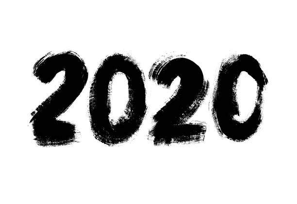 istock Black ink sign 2020 on white background. Hand drawn  paint stains  New Year logo for your design. 1212051141